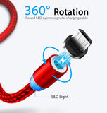 Terasako Magnetic Charging Cable 4-Pack (1/3/6/6/FT) - 360° Rotating Magnetic Phone Charger Cable with LED Light - 90° Angle Connector, Nylon-Braided Cords