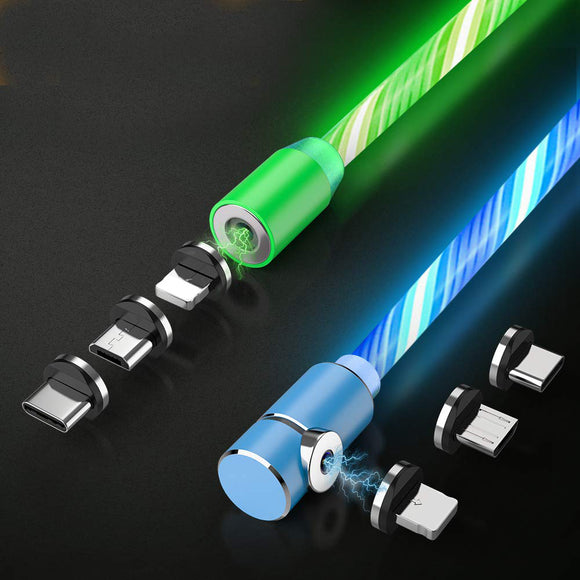Terasako Flowing LED Magnetic Charging Cable.3 in 1 Cable(2 Packs,5 ft) Blue+Green