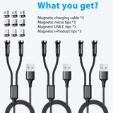 Terasako Magnetic Charging Cable 3-Pack (5 ft),3 in 1 Nylon Braided Multi Magnetic Phone Charger, Compatible Micro USB, Type C and iProduct(540°,Gen3,Upgrade)